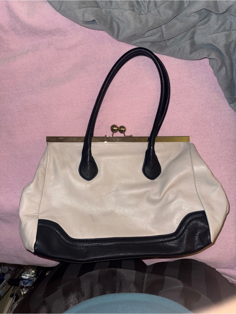 Emma Fox Cream and Black Two-Tone Frame Shoulder Bag